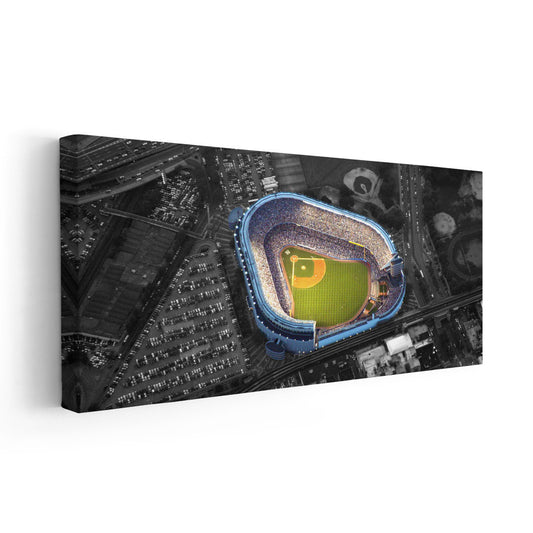 New York baseball field in a bold minimalist palette — large canvas wall art adding uplifting energy to bedrooms or game-themed spaces.