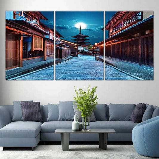Yasaka Pagoda Kyoto street view — large canvas wall art for living room decor, peaceful night tones and traditional style