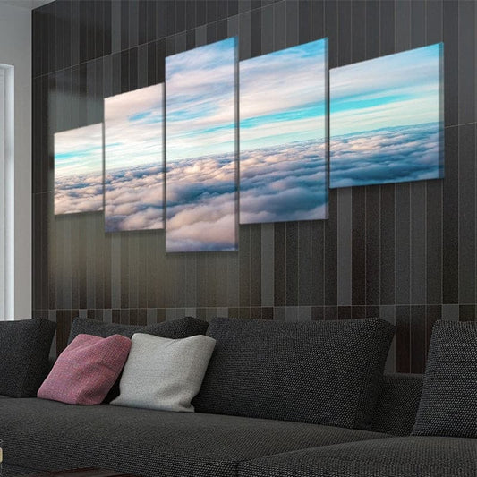 Serene sky horizon — large canvas wall art in blue and peach tones, ideal for brightening bedrooms or minimalist home décor.