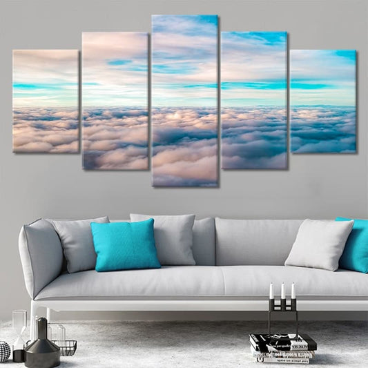 Above the clouds canvas wall art for living room, featuring peaceful pastel skies that inspire calm and elevate modern interiors.