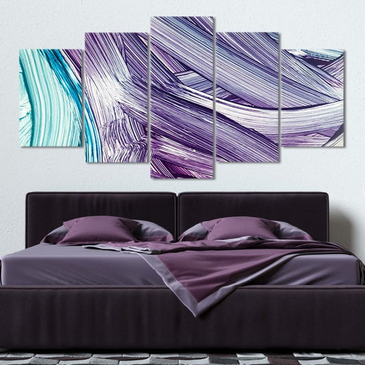 Abstract lavender waves — modern canvas wall art, calming brushstroke design adding elegance to contemporary living room decor.