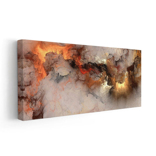 Warm abstract clouds in ember and cream on large canvas, gallery-wrapped, modern wall art for living room feature walls