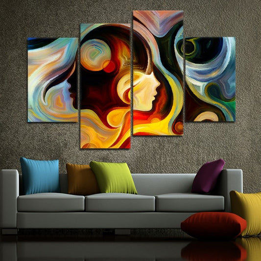Expressionist portrait swirl in bold hues — large canvas wall art, a captivating centerpiece for modern home interiors.