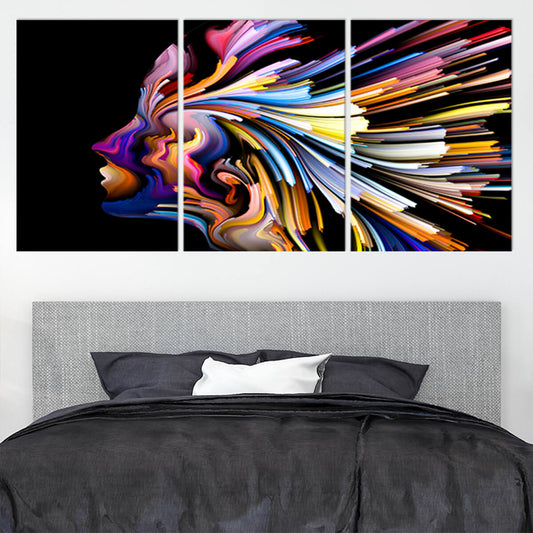 Colorful abstract portrait — expressive canvas wall art for bedroom décor, filled with dynamic energy and modern artistry.