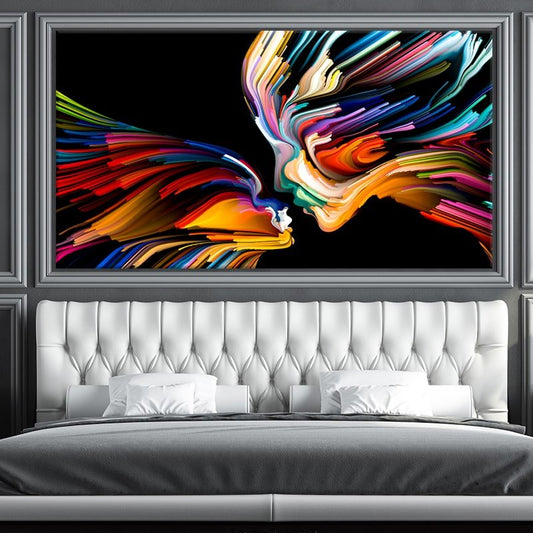 Romantic abstract couple — emotional canvas wall art symbolizing love and unity, perfect for elegant modern bedroom interiors.