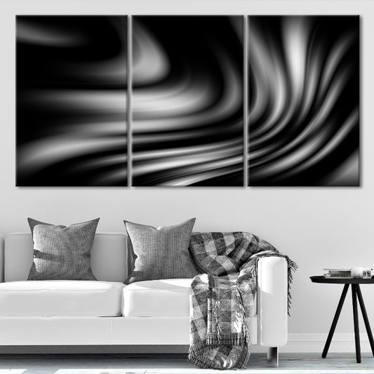 Black abstract wave design — sleek canvas wall art for living room décor, modern monochrome tones creating elegant calm.
