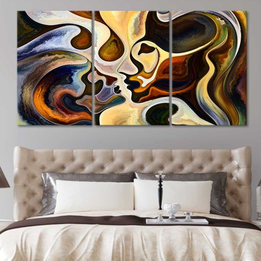 Romantic couple abstract — emotional canvas wall art for bedroom interiors, symbolizing love and modern artistic connection.