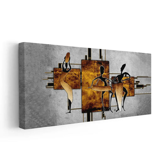Elegant dancer silhouettes — large canvas wall art, textured orange and black design adding cultural energy to contemporary homes.