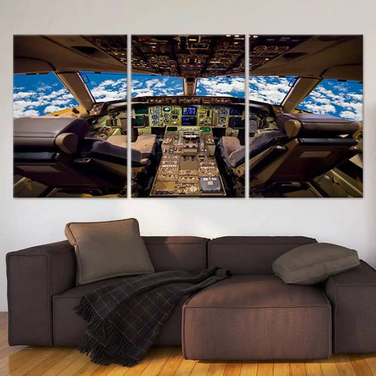 Airplane cockpit interior — detailed canvas wall art for living room, bringing aviation realism and sophistication to décor.