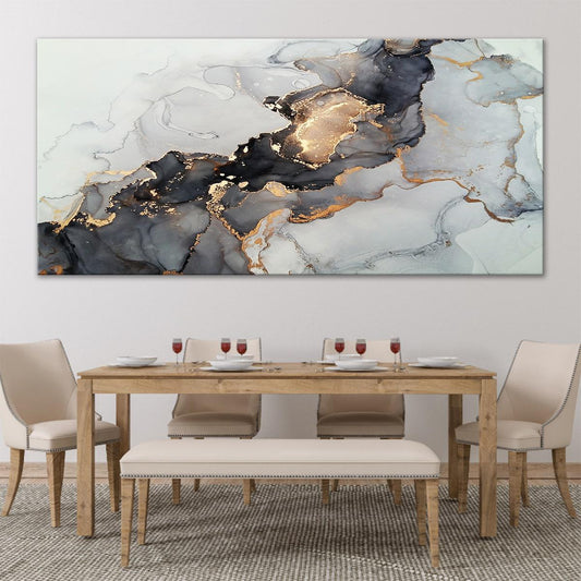 Grey and gold marble abstraction — elegant canvas wall art with metallic accents, ideal for modern living room sophistication.