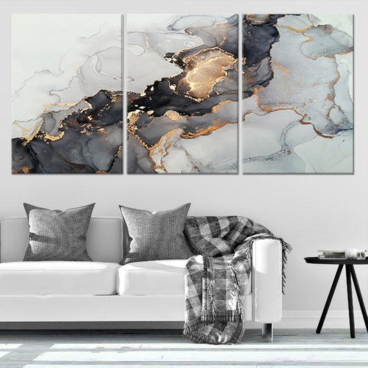 Smoky grey and gold fusion — large canvas wall art radiating luxury and balance, perfect centerpiece for minimalist interiors.