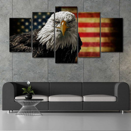 American eagle with flag — large canvas wall art, rustic patriotic design inspiring pride and strength for modern living room décor.