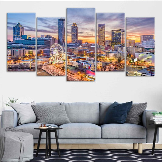 Downtown Atlanta skyline view — large canvas wall art for bedroom adding warmth, depth, and elegant modern city energy.
