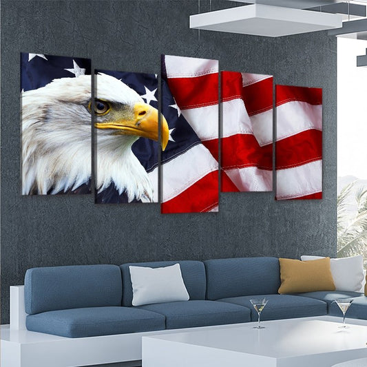Patriotic eagle design — modern canvas wall art with red, white, and blue tones, perfect for office or contemporary interiors.