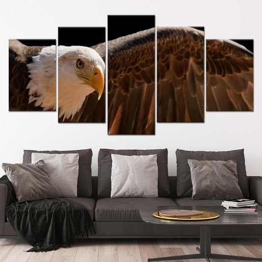 Majestic bald eagle canvas wall art for living room décor, adding an inspiring wildlife presence with rich brown tones that elevate modern spaces