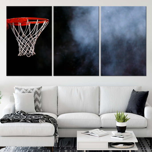 Basketball hoop canvas wall art for living room décor, adding inspiring modern energy and bold athletic style to a contemporary space