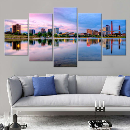 Cityscape of Birmingham — modern canvas wall art with blue and pink tones, uplifting atmosphere for contemporary bedroom
