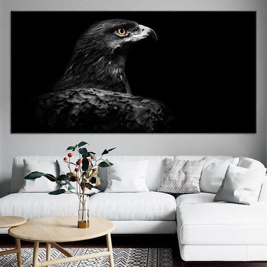 Black eagle portrait canvas wall art for living room décor, adding a powerful and inspiring focal point to any modern home interior.
