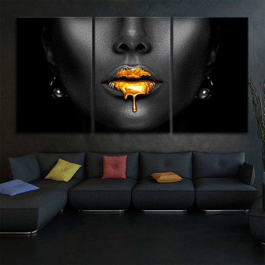 Gold Dripping Lips Wall Art Canvas Print-Stunning Canvas Prints