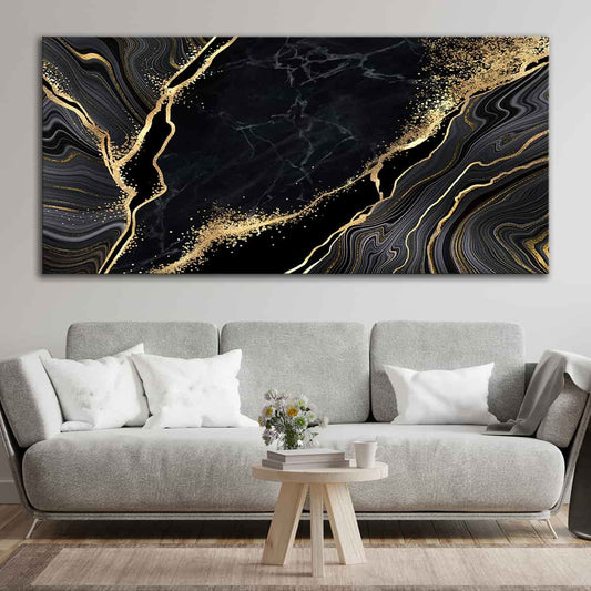 Black and gold marble pattern — elegant canvas wall art radiating luxury and depth, ideal for refined modern living room interiors.