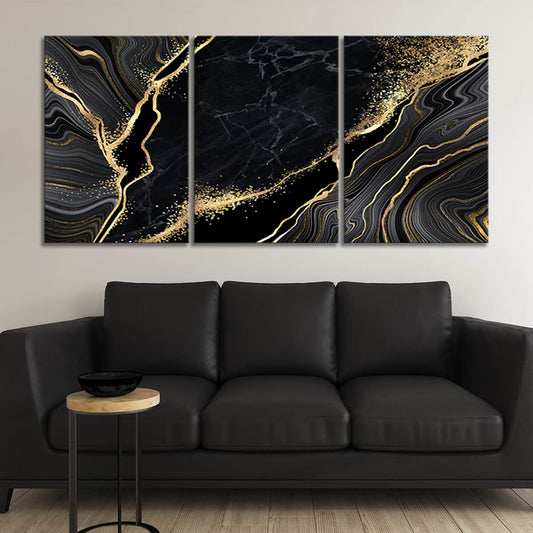 Dark marble texture with gold veins — sleek large canvas wall art creating a bold and opulent statement for minimalist décor lovers.