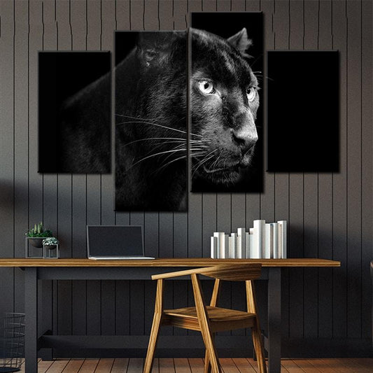 Luxurious black panther — modern canvas wall art in dark palette, ideal for stylish office or contemporary home interiors.