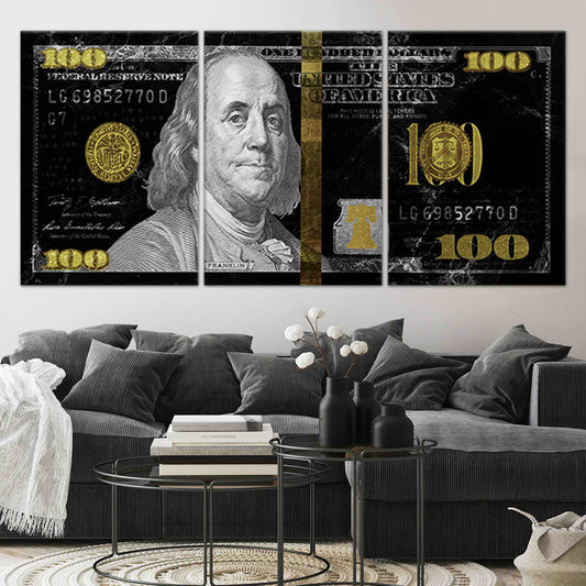 Modern 100 Dollar Bill Wall Art Canvas Print-Stunning Canvas Prints