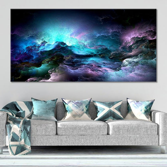Blue and black abstract clouds — mesmerizing canvas wall art with cosmic tones, perfect for bold modern living room décor.