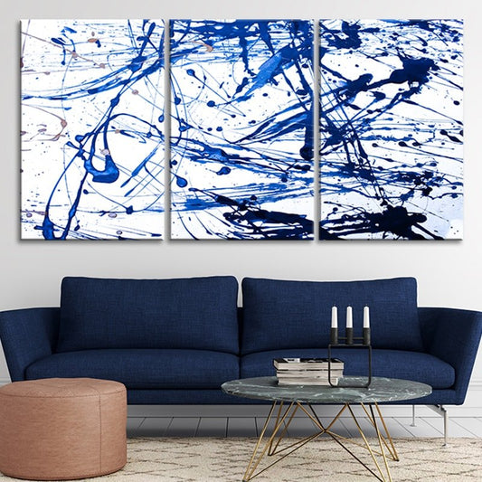 Blue and white abstract pattern — elegant canvas wall art with fluid lines and cool tones, ideal for peaceful living room décor.