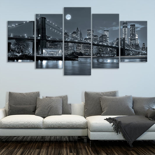 Brooklyn Bridge night view — large canvas wall art for bedroom evoking peaceful and timeless city charm with minimalist appeal.