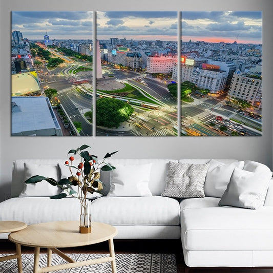 Buenos Aires skyline — modern canvas wall art in soft daylight tones, inspiring and elegant addition to contemporary living room decor.