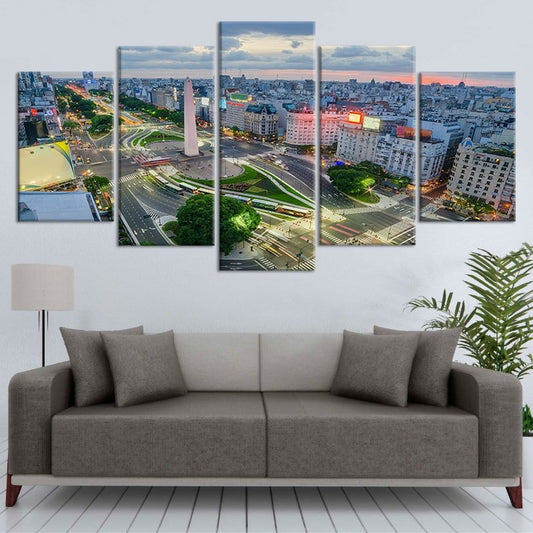 Argentina cityscape — large canvas wall art showcasing Buenos Aires skyline lights, peaceful and uplifting piece for bedroom interiors.