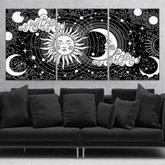 Modern mystical astrology theme celestial alchemy — large canvas wall art, detailed lunar symbols and stars add inspiring depth to offices