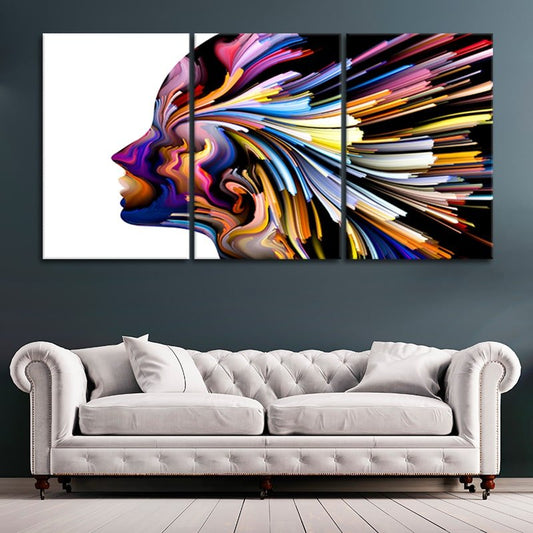 Expressionist portrait in vivid hues — large canvas wall art, perfect statement piece for modern or eclectic interiors.