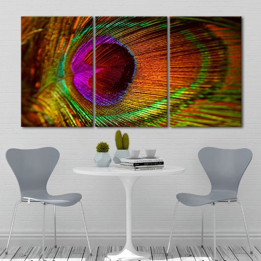 Colorful feather design in bold hues — large canvas wall art for bedroom décor, symbolizing beauty and pride.