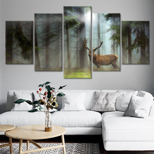 Forest deer — modern canvas wall art in natural tones, perfect for bedroom or cabin décor, evoking calm and connection with nature.