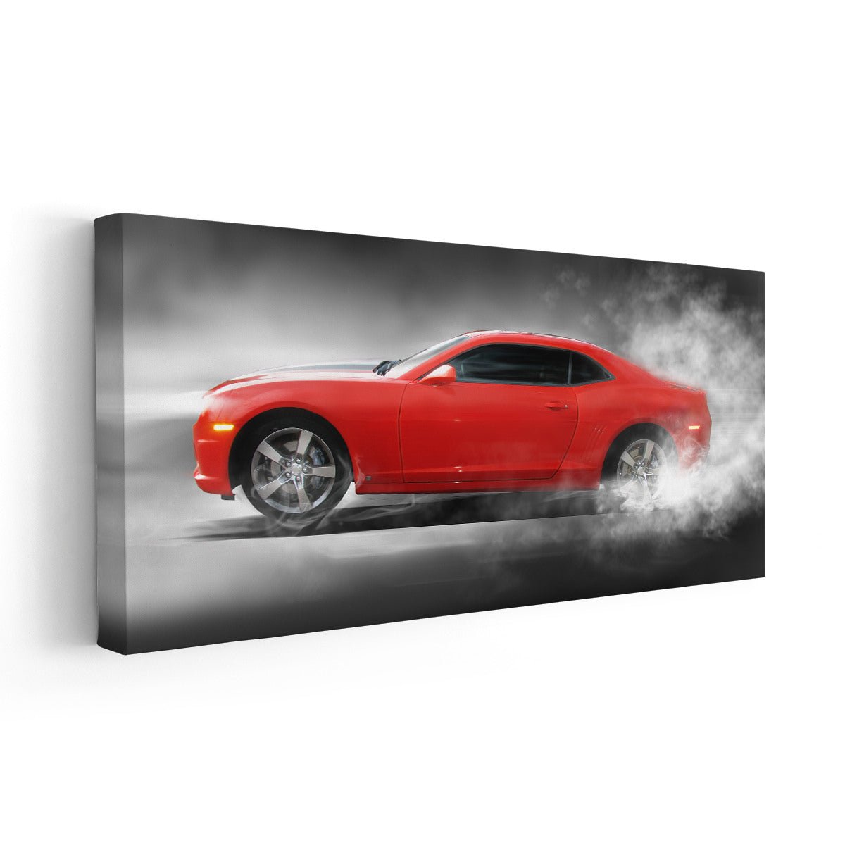 Chevrolet Red Camaro Drifting Canvas Wall Art