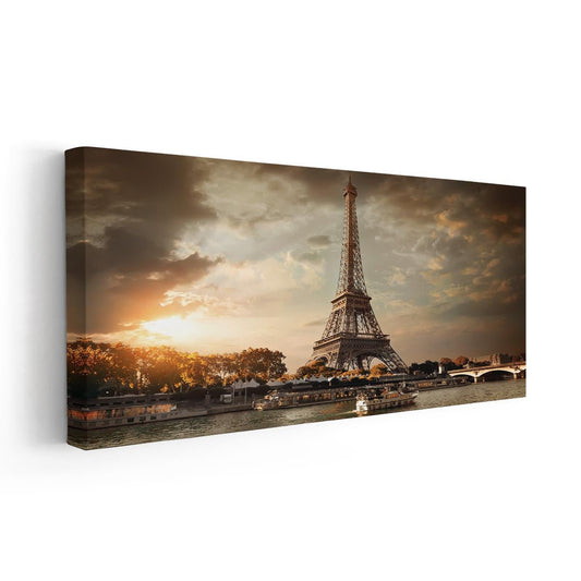 Paris skyline with Eiffel Tower — modern canvas wall art in warm sepia hues, inspiring and timeless décor for bedroom or office walls.