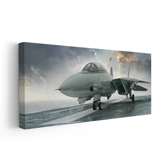 Legendary F-14 aircraft — large canvas wall art in cool gray tones, ideal for office décor or aviation enthusiast gifts.
