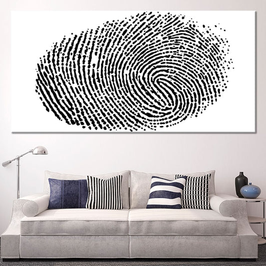 Detailed black fingerprint design — large canvas wall art, perfect centerpiece for a modern or industrial home interior.