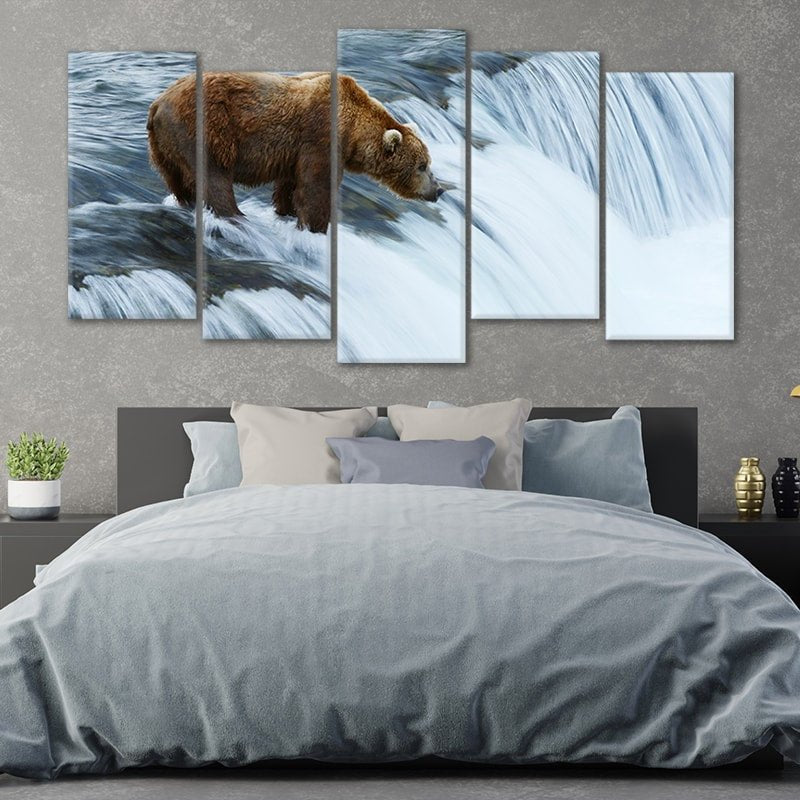 Grizzly bear fish at Brooks Falls in Katmai National Park wall canvas