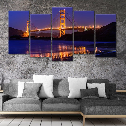 San Francisco bridge at night — large canvas wall art with shimmering lights, inspiring and peaceful mood for bedroom wall decor.