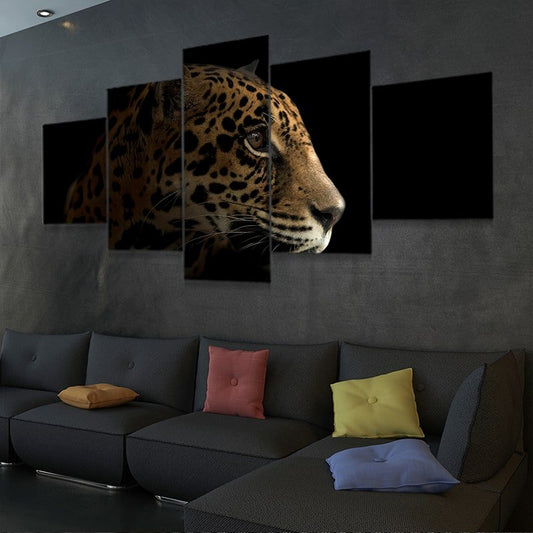 Golden-spotted jaguar large canvas wall art for bedroom décor, bringing a bold and calming presence ideal for enhancing stylish home settings.