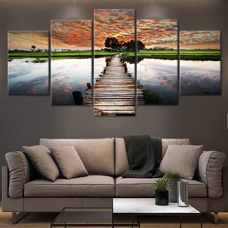 Old Dock At Sunset Multi Panel Canvas Wall Art