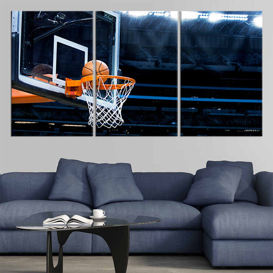 Basketball hoop arena canvas wall art for living room décor, adding inspiring modern energy and bold athletic style to contemporary spaces