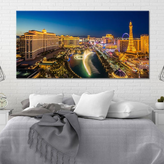 Las Vegas skyline at night — modern canvas wall art for living room showcasing inspiring city lights and vibrant urban energy.