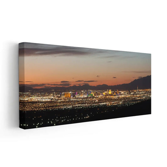 Las Vegas city lights — contemporary canvas wall art for office with sleek urban elegance and inspiring warm night ambiance.