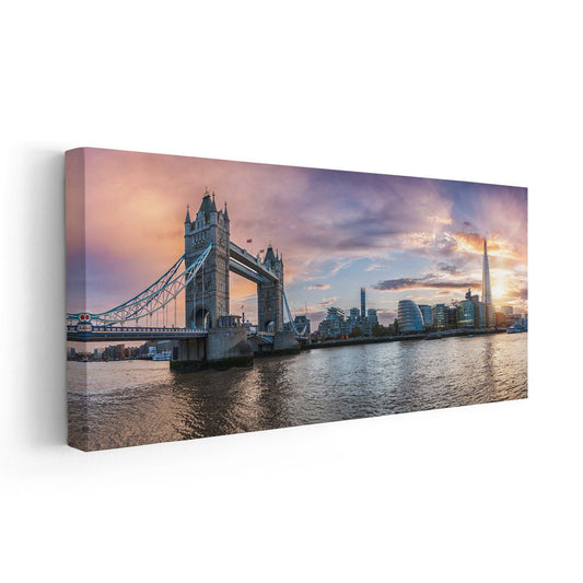 Sunset over London cityscape — modern canvas wall art with pastel sky tones creates peaceful and contemporary home atmosphere.