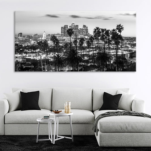 Black and white Los Angeles skyline — modern canvas wall art for living room creating peaceful, minimalist city décor appeal.