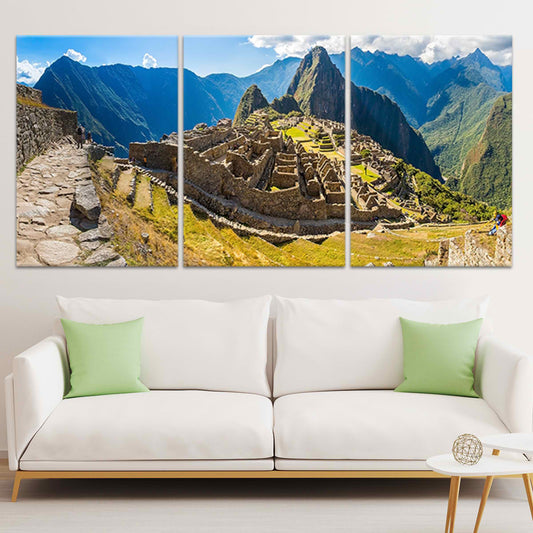 Machu Picchu mountain ruins canvas wall art for a peaceful living room, adding uplifting natural tones and modern cultural décor